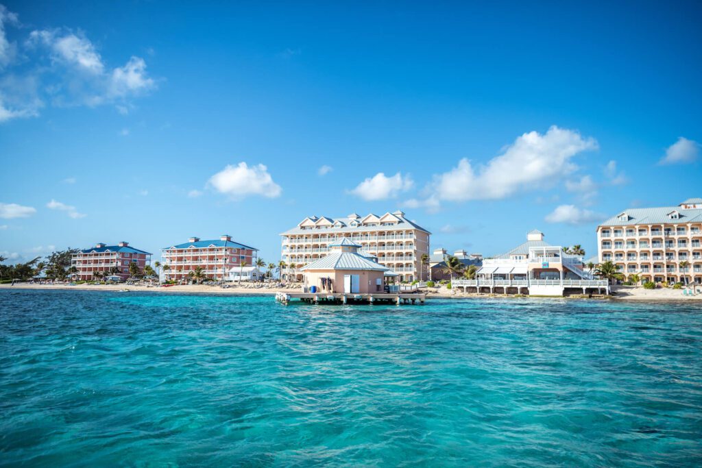 View of Grand Cayman Morritt's resort from the ocean